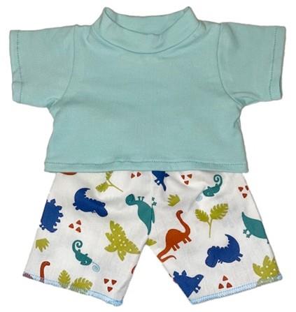 Dúkkuföt blár bolur og risaeðlu stuttbuxur  30 cm