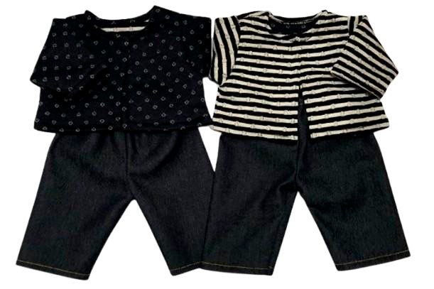 Dúkkuföt jakki svartur með doppum og buxur 30 cm